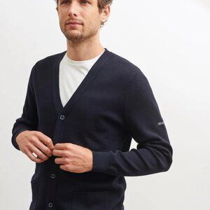 Saint James - 100% Merino Wool Cardigan Sweater - Navy Blue - 38/M